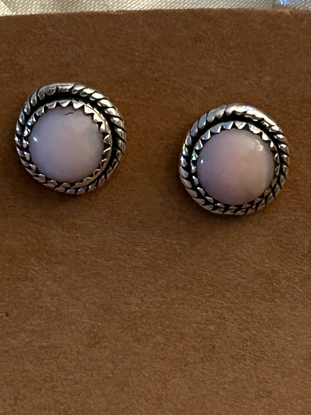 Sterling Silver Pink Opal Stone Round Stud Earrings